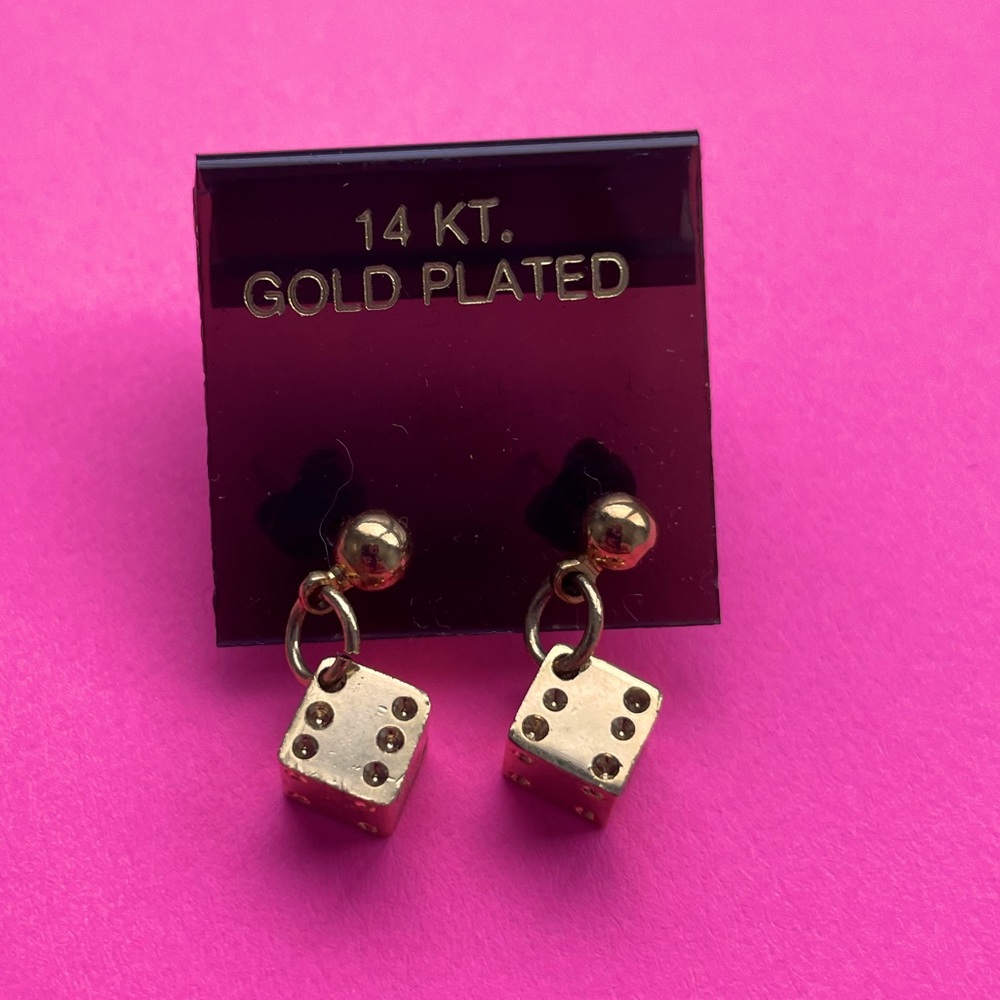 14K Gold Plated Dice Stud Earrings - excellent condition